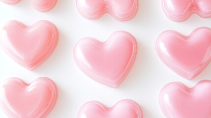 Pink hearts border, white background, vector style, simple, cute design, pink gradient colors, white space in the middle of the frame for text. 