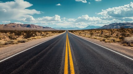 Naklejka premium Endless Desert Highway: A Journey Through the Sun-Kissed Landscape