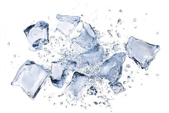 Exploding ice shards in a dynamic and captivating composition isolate on white background