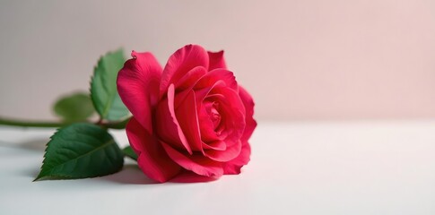 Fototapeta premium A solitary rose blooms on a clean and simple surface, petals