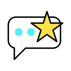 chat bubble with two blue dots and a yellow star. This icon can represent a favorite message, featured comment, important chat, or highlighted feedback.