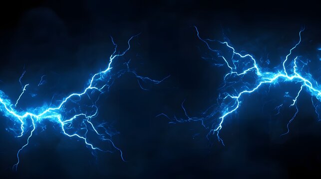 Blue Lightning on a Dark Background, 3D Rendering
