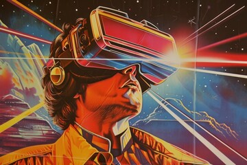 Man with vr headset art light technology.