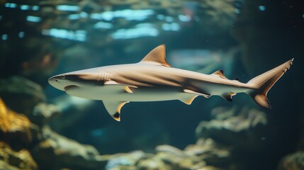 Obraz premium A side profile of a shark mid-hunt, its body streamlined as it lunges forward