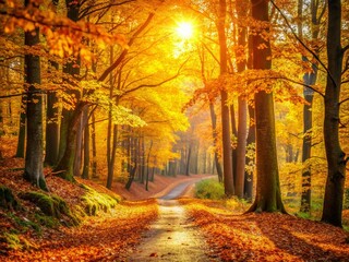 Serene Autumn Forest: Golden Leaves & Tranquil Nature