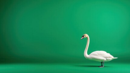 Realistic Tundra Swan standing in a neutral pose, elegant long neck, white feathers, filmed on a green screen for video production