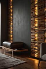 Modern room with wood paneling and lighting