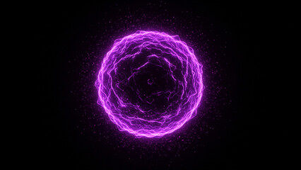 Obraz premium An abstract sphere radiating a purple glow, evoking the appearance of energy waves, is set against a dark background