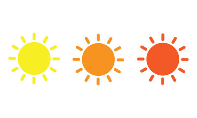 Sun icon collection. Yellow sun icon. Shining sun rays collection. Sunset icon collection. Yellow sun star icon. Vector illustration