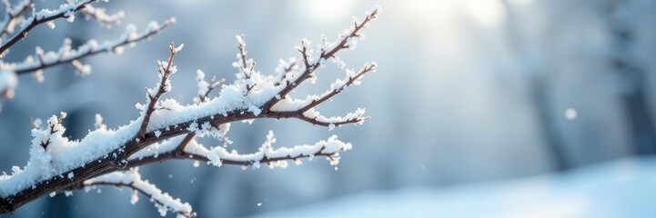 Obraz premium Delicate tree branches in a frosty white environment, winter, branch