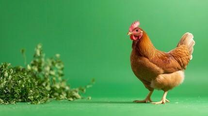 Fototapeta premium Realistic Greater Prairie Chicken standing with feathers slightly puffed, unique mating dance posture, filmed on a green screen for compositing