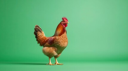 Realistic Greater Prairie Chicken standing with feathers slightly puffed, unique mating dance posture, filmed on a green screen for compositing