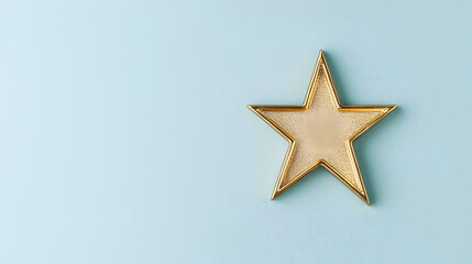 Golden Glitter Star Ornament On Textured Light Blue Background With Copy Space