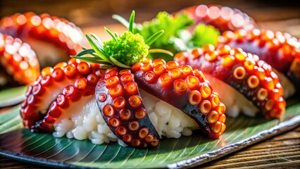 Succulent ika geso sushi: fresh octopus legs, vibrant colors, high-resolution detail.