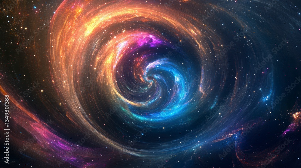 Poster cosmic swirl of vibrant nebulae and stars in deep space.