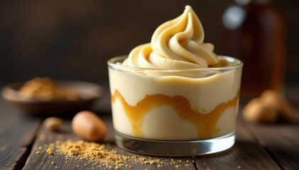 Peanut butter swirl in a glass of creamy whiskey infused ice cream, creamy, indulgent, whiskey