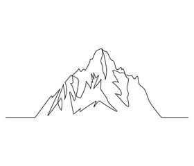 Continuous one line drawing of Mountain. Single line drawing illustration of Mountain from range view. Environmental greening concept vector art. Doodle line illustration.