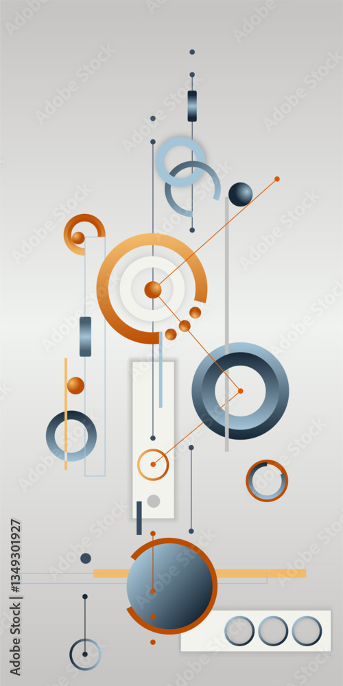 Poster abstract techno composition with dynamic interactions of shapes, lines, and patterns. includes eleme