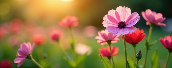 Petals unfolding delicate dianthus flowers in soft morning light, foliage, spring, garden
