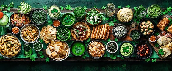 Green Festive Food Table Delicious Appetizers Party Spread
