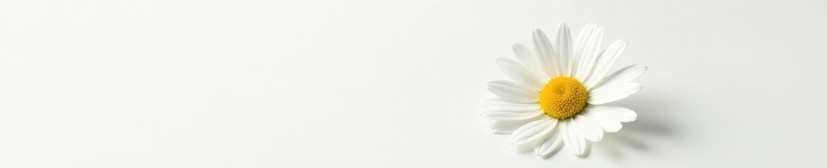 Simple yet stunning daisy against a bright white surface, nature, closeup, isolation