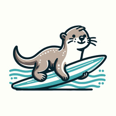 Fun and Cheerful Surfing Otter Mascot Logo Vector Illustration