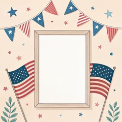 Obraz premium Decorative frame with American flags and festive elements, perfect for celebration-themed projects and patriotic events.