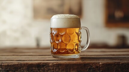 A full glass beer stein overflowing with white frothy foam