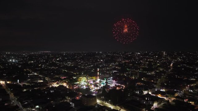 Aerial View of Fireworks Over Tultepec