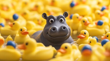 Hippopotamus in a sea of rubber ducks