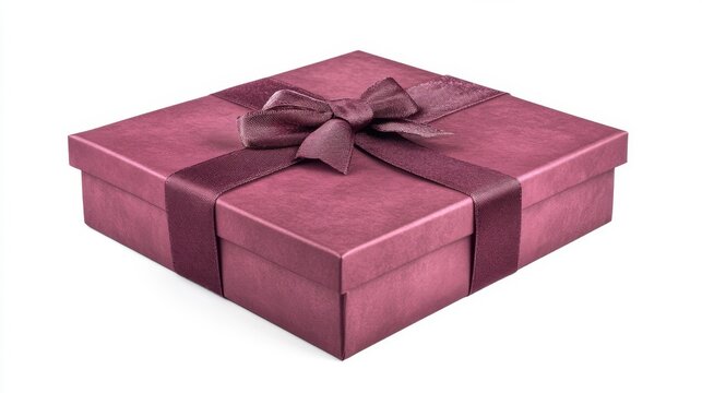 A beautifully wrapped gift box in deep burgundy velvet. The elegant bow adds a touch of luxury and sophistication. Perfect for special occasions or celebrations. Generative AI