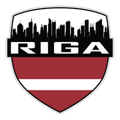 Riga Latvia Flag Skyline Cityscape Silhouette Travel Souvenir Sticker Isolated Vector