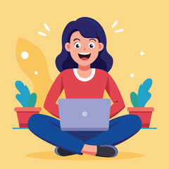 Girl  sitting and using a laptop vector illustration