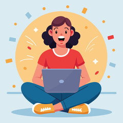Girl  sitting and using a laptop vector illustration