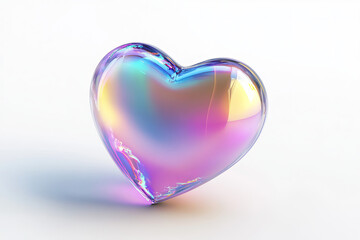 Fototapeta premium heart shaped glass holographic Iridescent 3d render icon isolated on white background
