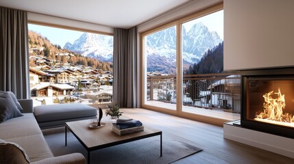 Alpine Apartment Living Room with Mountain View