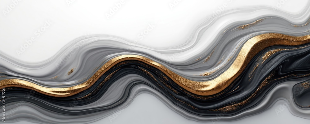 Poster abstract liquid art with golden lines. swirls of black grey fluid with gold. marble texture banner. 