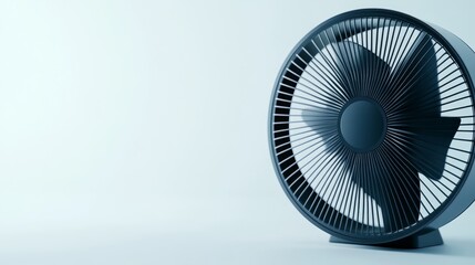 Modern blue desk fan positioned on a light background, emphasizing design and functionality
