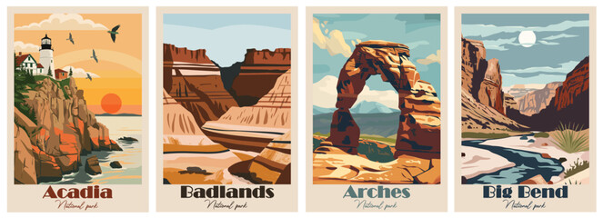 Collection Vintage National Park Posters National Park Art Prints, Nature Wall Art, and Mountain Print Travel Wall Art Living Room Bedroom Bathroom Decor.