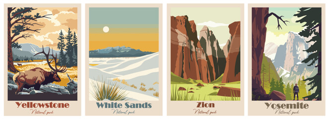 Collection Vintage National Park Posters National Park Art Prints, Nature Wall Art, and Mountain Print Travel Wall Art Living Room Bedroom Bathroom Decor.
