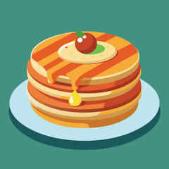 Stack of Pancakes with Syrup and Cherry Illustration