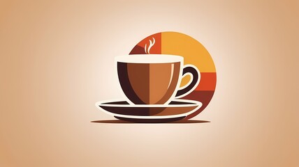 Obraz premium Coffee cup logo, warm colors, minimalist vector icon