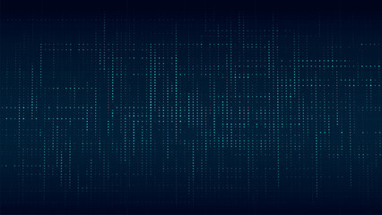 Blue matrix background. Stream of binary code. Falling numbers on dark backdrop. Digital computer code. Coding and hacking. Vector illustration.