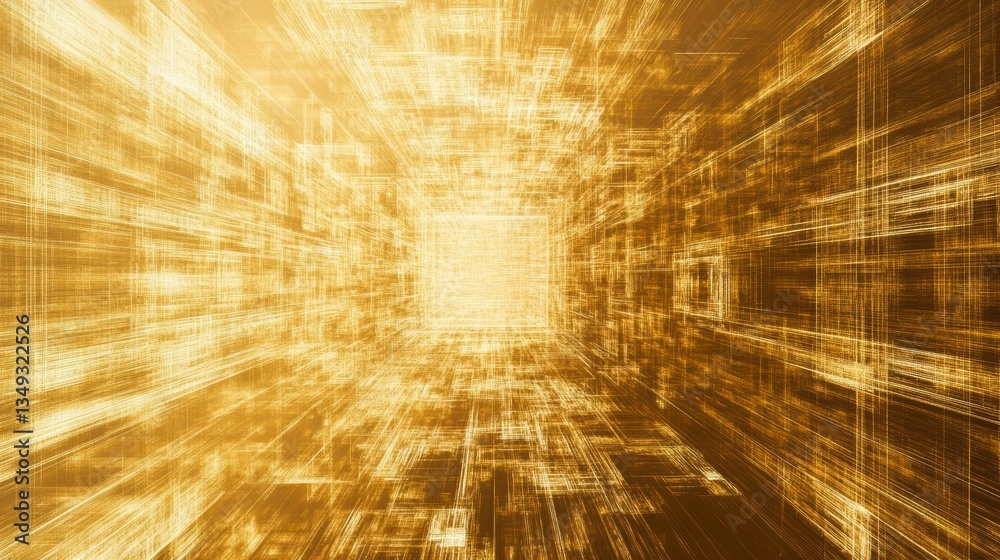 Aufkleber abstract gold tunnel of light and data streams.