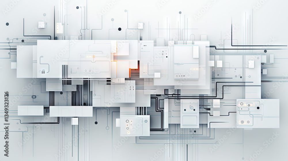 Poster Background with metallic panels texture, wires and circuit. Spaceship hull wall technology background.