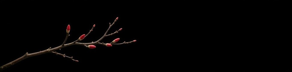 A few isolated branches on a black background with a bold and modern aesthetic, minimalism, light