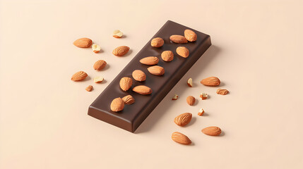 Dark Chocolate Almond Bar On Beige Background