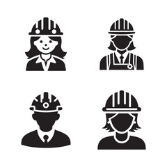 set collection construction builders engineers worker icon