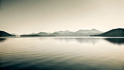 Fototapeta premium Serene minimalist landscape with mountains lake