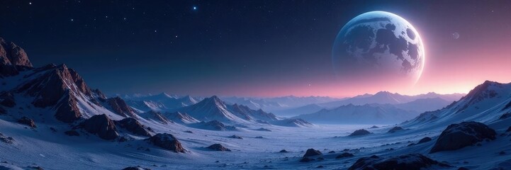 Calm and serene planet surface with no sky visible, landscape, peaceful
